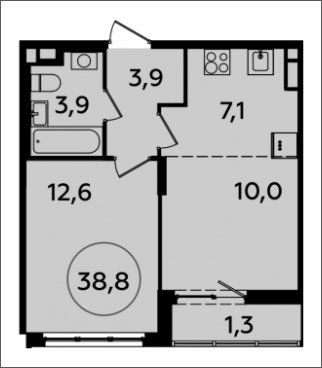 2-комнатная квартира (евро) с полной отделкой, 38.8 м2, 9 этаж, сдача 2 квартал 2024 г., ЖК Испанские кварталы, корпус 8.1 - объявление 1633333 - фото №1