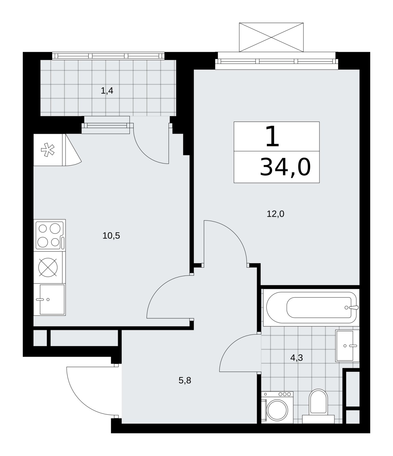 1-комнатная квартира без отделки, 34 м2, 12 этаж, сдача 1 квартал 2026 г., ЖК Прокшино, корпус 11.2.2 - объявление 2270140 - фото №1