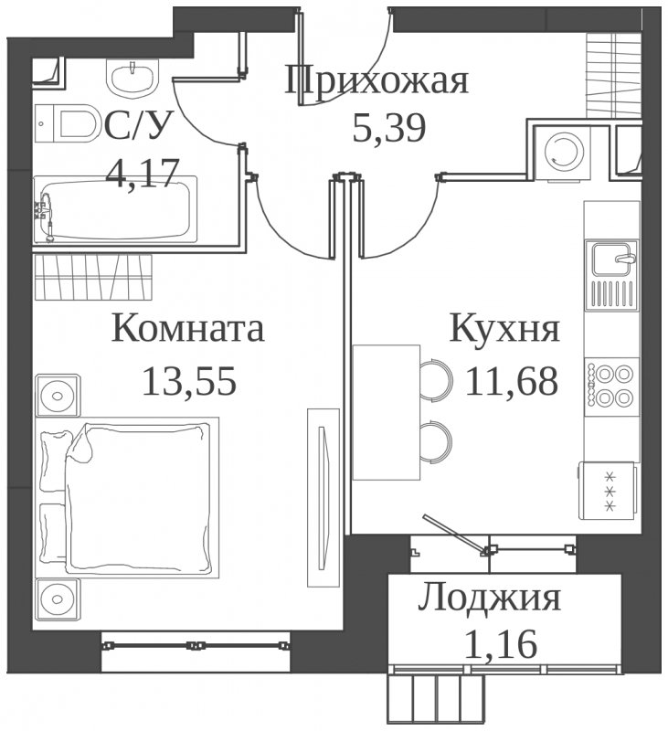 1-комнатная квартира с частичной отделкой, 35.95 м2, 2 этаж, сдача 2 квартал 2023 г., ЖК Аквилон Митино, корпус 4 - объявление 1651594 - фото №1