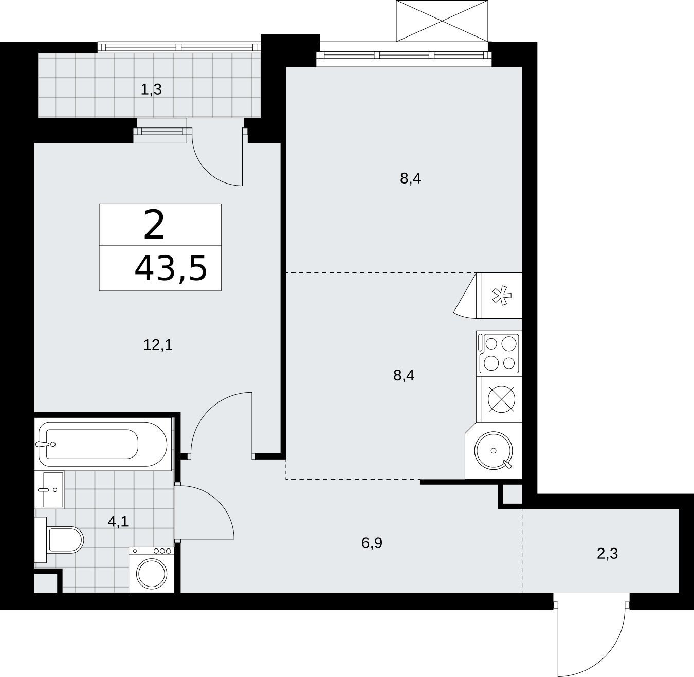 2-комнатная квартира (евро) без отделки, 43.5 м2, 2 этаж, сдача 2 квартал 2026 г., ЖК Бунинские кварталы, корпус 5.4 - объявление 2297758 - фото №1