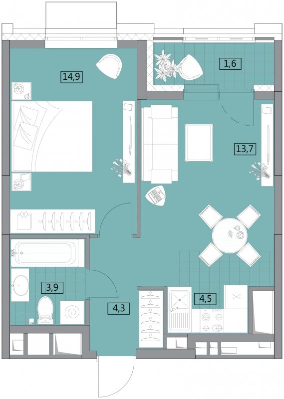 2-комнатная квартира с полной отделкой, 43.2 м2, 19 этаж, дом сдан, ЖК Вестердам, корпус 3 - объявление 1873211 - фото №1