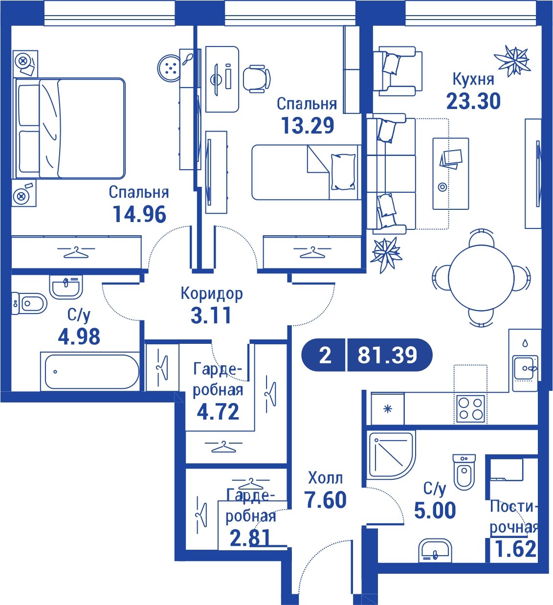 2-комнатная квартира без отделки, 80.6 м2, 25 этаж, дом сдан, ЖК iLove, корпус 3 - объявление 2047326 - фото №1