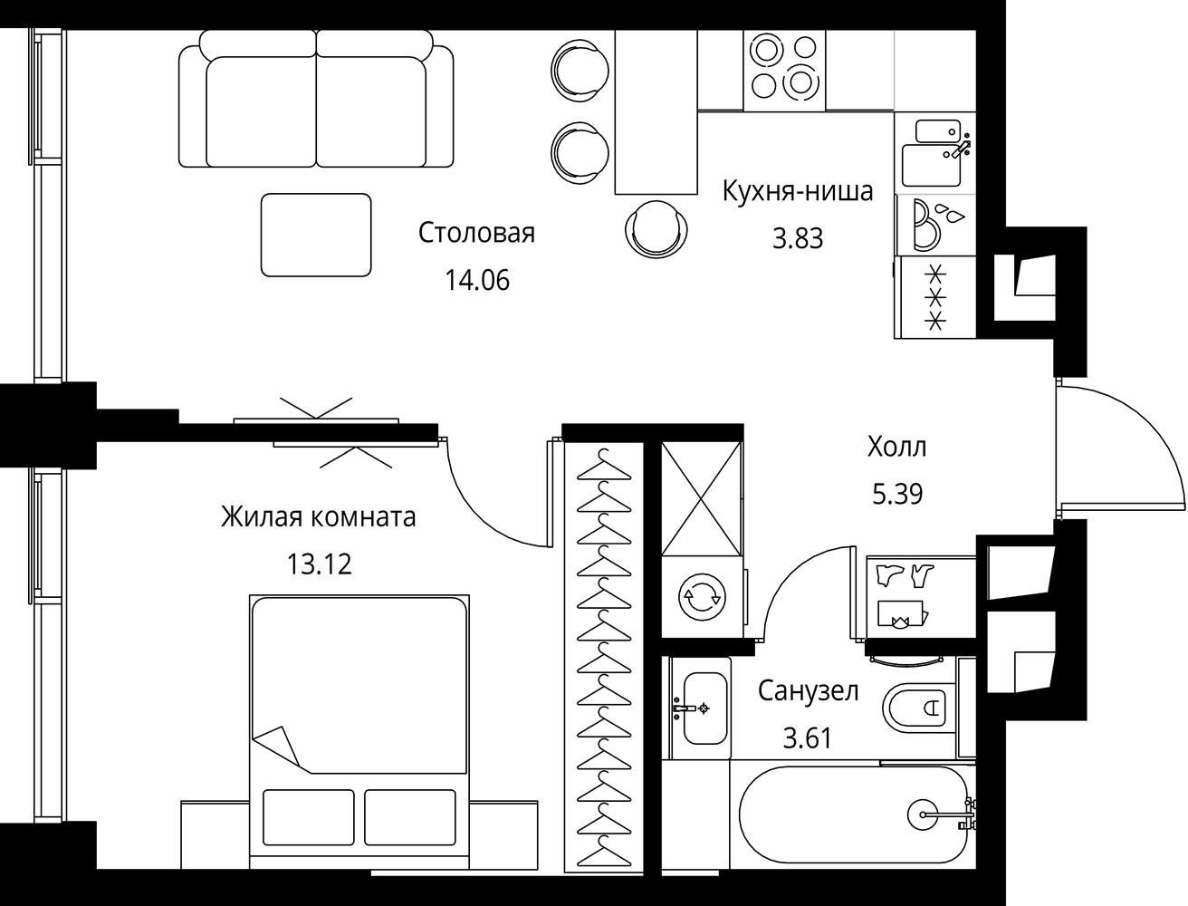 1-комнатная квартира с частичной отделкой, 40.1 м2, 40 этаж, сдача 3 квартал 2026 г., ЖК City Bay, корпус North Ocean 7 - объявление 2277711 - фото №1