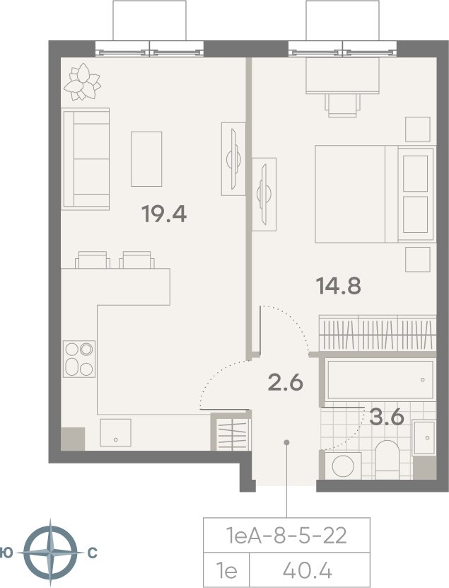 1-комнатная квартира 40.4 м2, 10 этаж, сдача 3 квартал 2025 г., ЖК Парксайд, корпус 1 - объявление 2184936 - фото №1