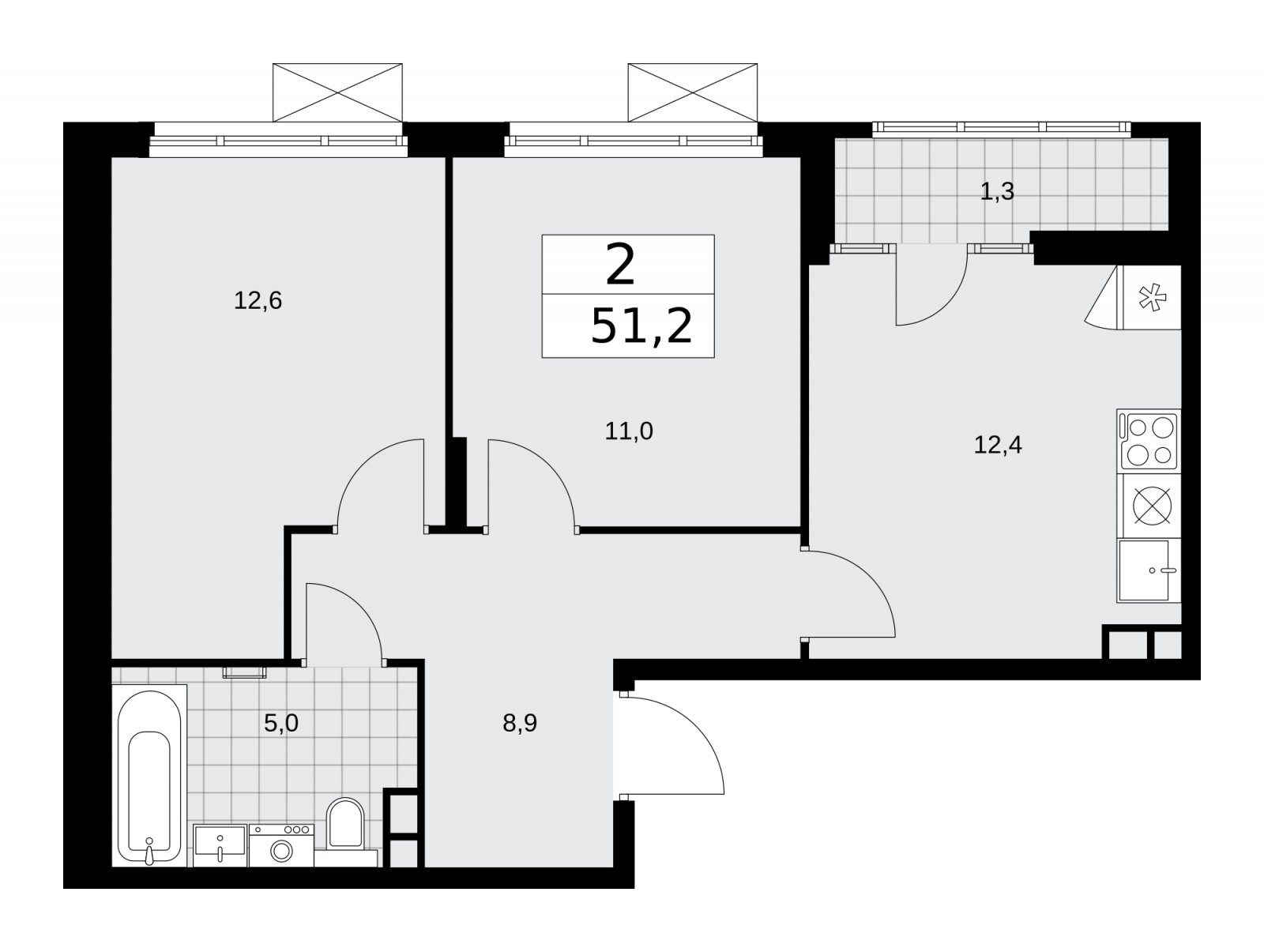2-комнатная квартира с полной отделкой, 51.2 м2, 7 этаж, сдача 2 квартал 2026 г., ЖК Деснаречье, корпус 4.7 - объявление 2264949 - фото №1
