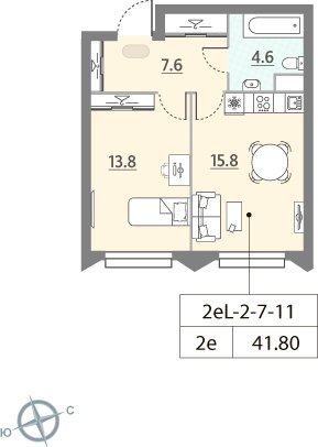 1-комнатная квартира без отделки, 41.8 м2, 9 этаж, дом сдан, ЖК ЗИЛАРТ, корпус 13 - объявление 2301034 - фото №1