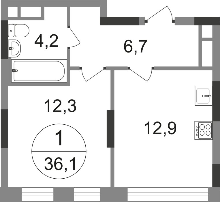 1-комнатная квартира без отделки, 36.1 м2, 17 этаж, сдача 1 квартал 2025 г., ЖК город-парк Переделкино Ближнее, корпус 17-1 - объявление 2215835 - фото №1