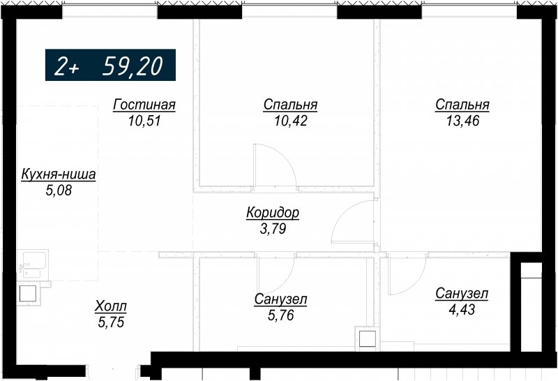 2-комнатная квартира с частичной отделкой, 59.2 м2, 28 этаж, сдача 4 квартал 2022 г., ЖК Селигер Сити, корпус Ван Гог - объявление 1682380 - фото №1