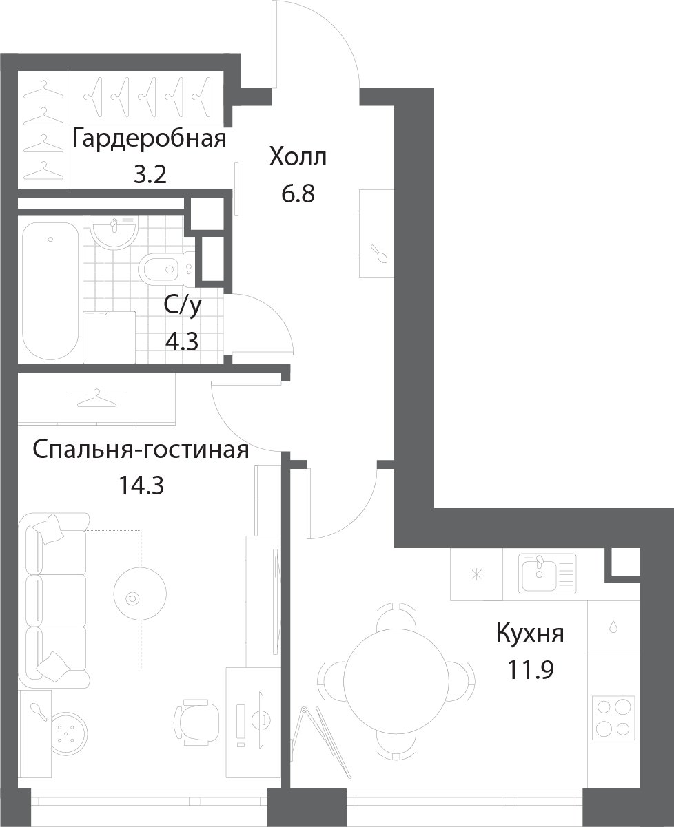 1-комнатная квартира без отделки, 40.1 м2, 32 этаж, сдача 3 квартал 2025 г., ЖК Nagatino i-Land, корпус 2 (3 очередь) - объявление 2289588 - фото №1