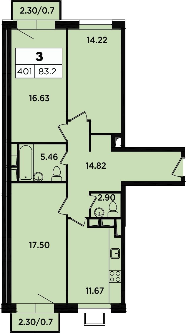 3-комнатные апартаменты 75.4 м2, 13 этаж, дом сдан, ЖК Легендарный Квартал на Березовой  аллее, корпус 3 - объявление 2335720 - фото №1