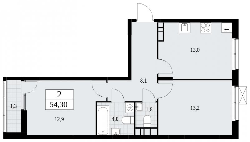 2-комнатная квартира без отделки, 54.3 м2, 5 этаж, сдача 1 квартал 2025 г., ЖК Дзен-кварталы, корпус 1.4 - объявление 1896210 - фото №1