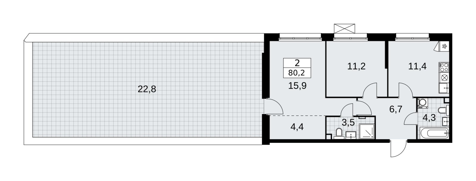 2-комнатная квартира без отделки, 80.2 м2, 2 этаж, сдача 2 квартал 2026 г., ЖК Скандинавия, корпус 25.4 - объявление 2284018 - фото №1