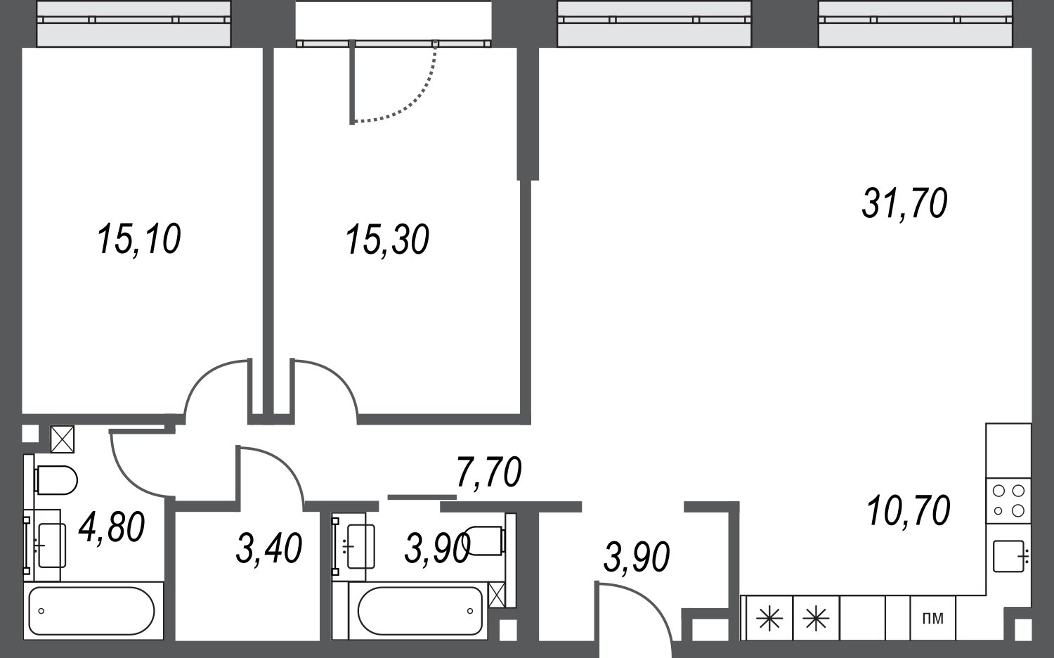 3-комнатная квартира без отделки, 96.4 м2, 22 этаж, дом сдан, ЖК AFI Park Воронцовский, корпус 5 - объявление 2347025 - фото №1