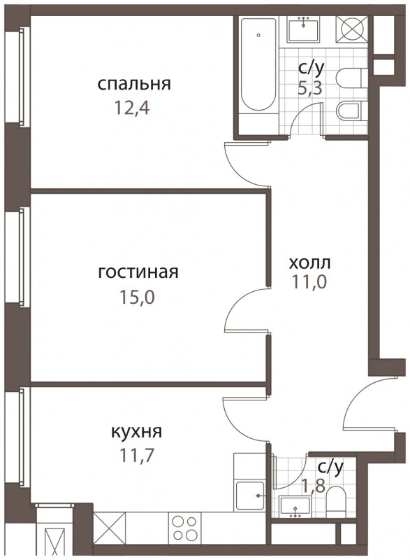 2-комнатная квартира без отделки, 57.2 м2, 6 этаж, дом сдан, ЖК HomeCity, корпус 1 - объявление 1762787 - фото №1