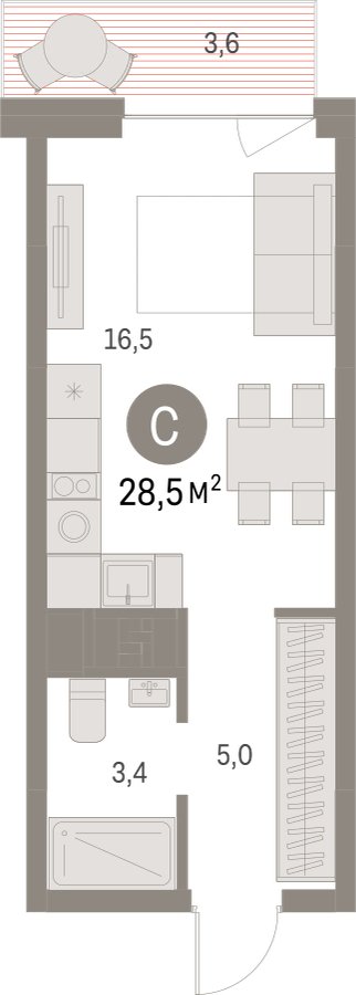 Студия с частичной отделкой, 28.45 м2, 11 этаж, сдача 1 квартал 2025 г., ЖК Первый квартал, корпус 5 - объявление 2427198 - фото №1