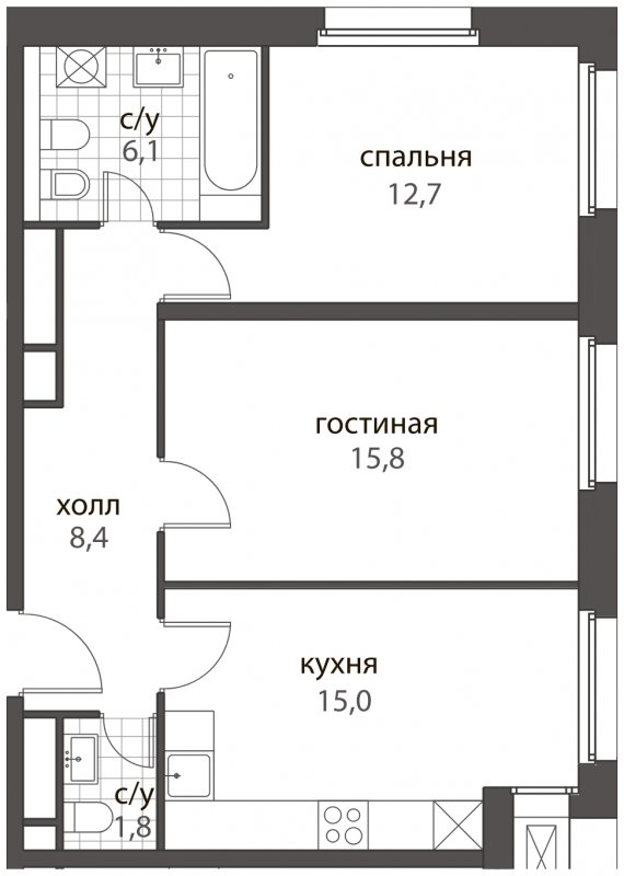 2-комнатная квартира без отделки, 59.8 м2, 4 этаж, дом сдан, ЖК HomeCity, корпус 4 - объявление 1672288 - фото №1