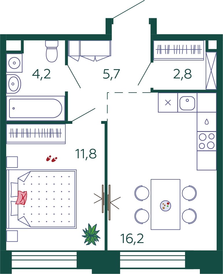 1-комнатная квартира без отделки, 40.7 м2, 2 этаж, сдача 4 квартал 2023 г., ЖК SHAGAL, корпус 1.4 - объявление 2000195 - фото №1