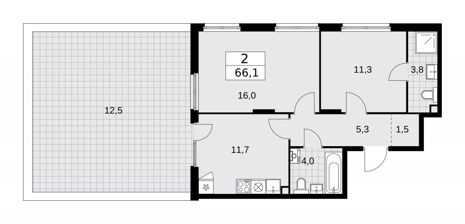 2-комнатная квартира с полной отделкой, 66.1 м2, 2 этаж, сдача 2 квартал 2026 г., ЖК Деснаречье, корпус 4.7 - объявление 2264751 - фото №1