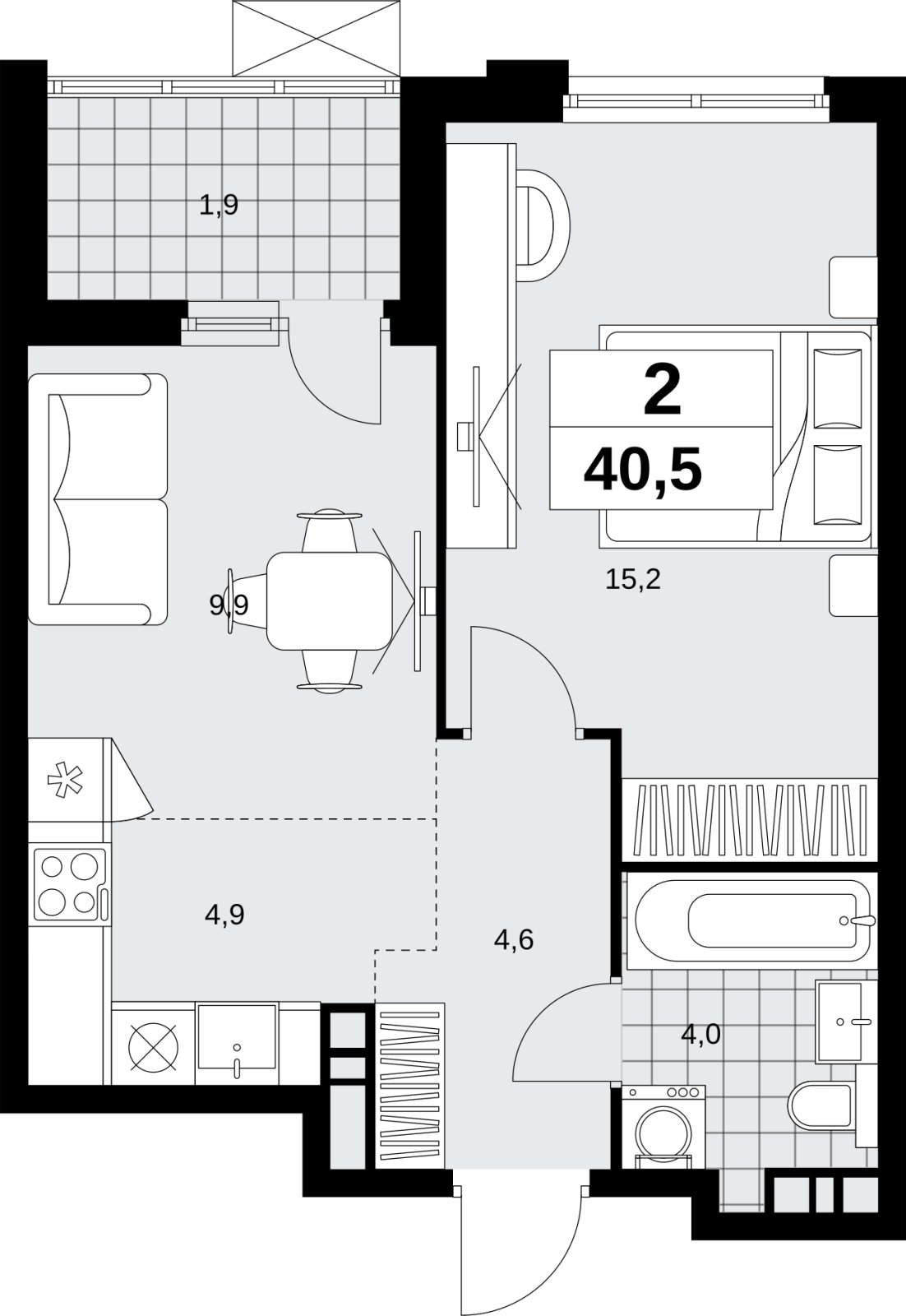 2-комнатная квартира (евро) с полной отделкой, 40.5 м2, 18 этаж, сдача 1 квартал 2027 г., ЖК Скандинавия, корпус 2.18.2.3 - объявление 2351473 - фото №1
