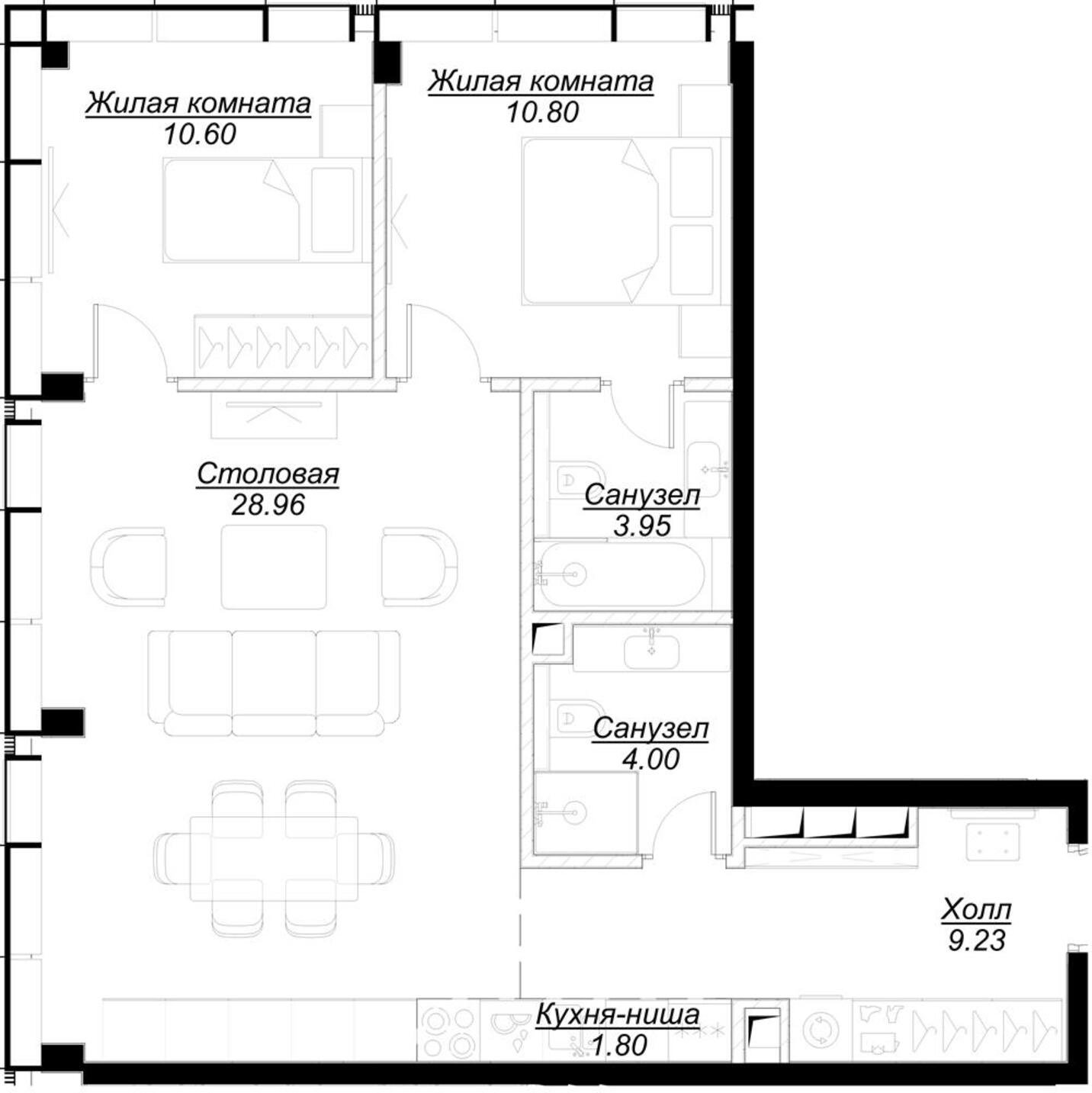 2-комнатная квартира без отделки, 67.93 м2, 52 этаж, сдача 4 квартал 2024 г., ЖК MOD, корпус Dreiser - объявление 2188841 - фото №1