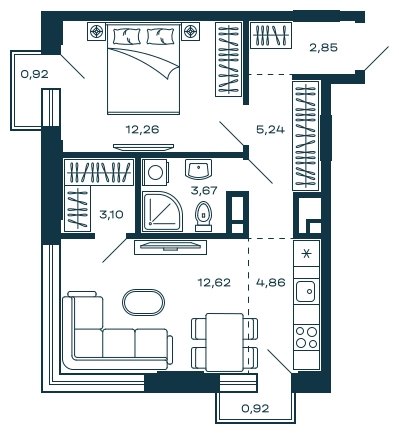 1-комнатная квартира без отделки, 45.16 м2, 2 этаж, сдача 2 квартал 2025 г., ЖК М_5, корпус 1 - объявление 1916958 - фото №1
