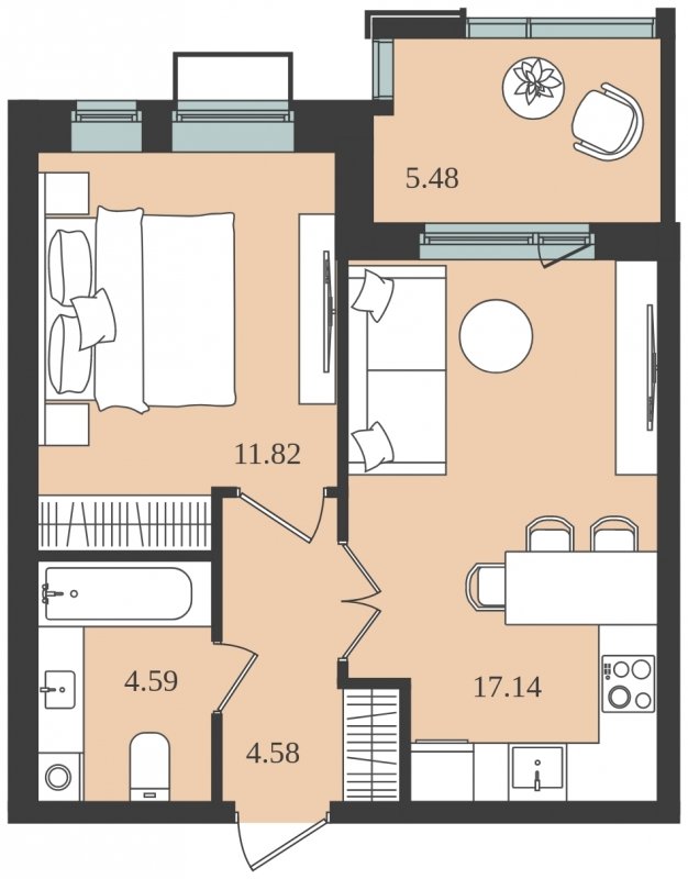 1-комнатная квартира без отделки, 40.87 м2, 2 этаж, сдача 1 квартал 2024 г., ЖК Мишино-2, корпус 10 - объявление 1812111 - фото №1