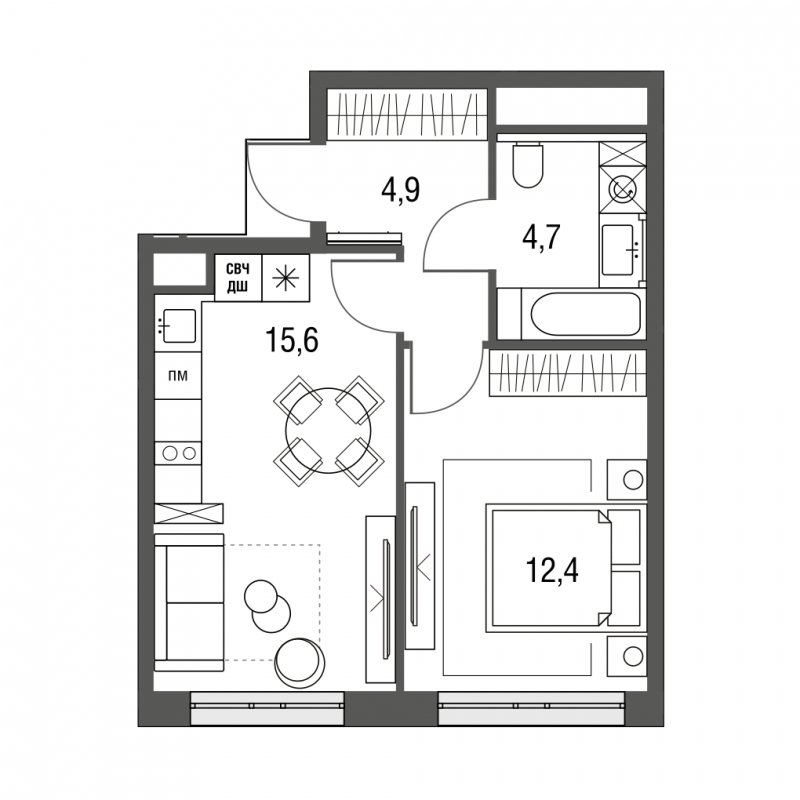 1-комнатная квартира с частичной отделкой, 37.6 м2, 17 этаж, сдача 1 квартал 2024 г., ЖК Сиреневый Парк, корпус 32 - объявление 1837265 - фото №1