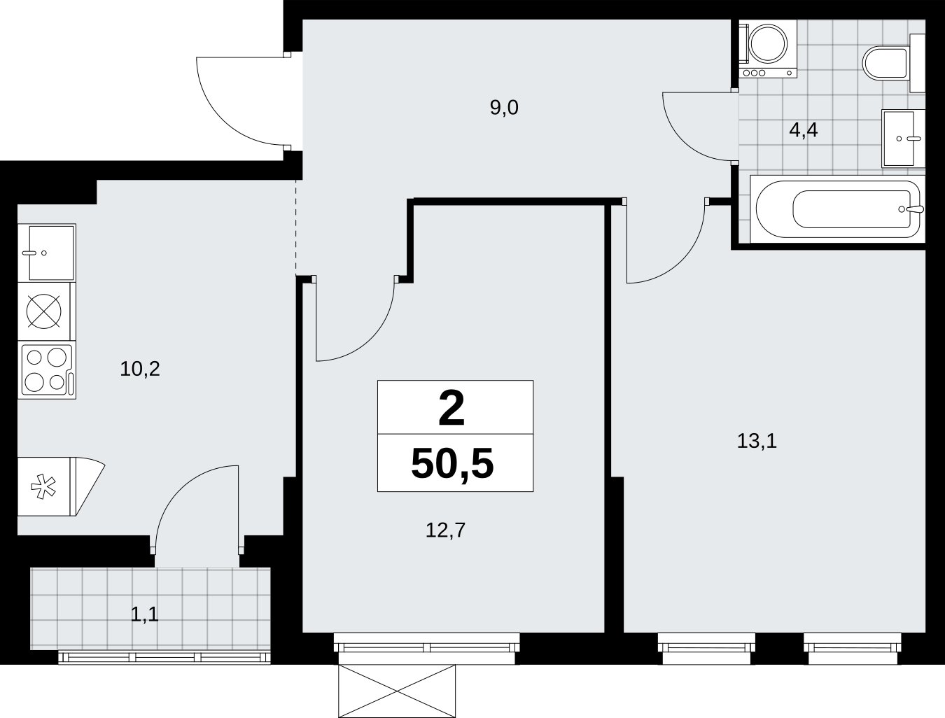 2-комнатная квартира без отделки, 50.5 м2, 8 этаж, сдача 1 квартал 2026 г., ЖК Дзен-кварталы, корпус 6.2.1 - объявление 2328494 - фото №1