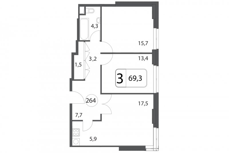 3-комнатная квартира 69.3 м2, 17 этаж, дом сдан, ЖК Апарт-Комплекс Волга, корпус 1 - объявление 1569130 - фото №1