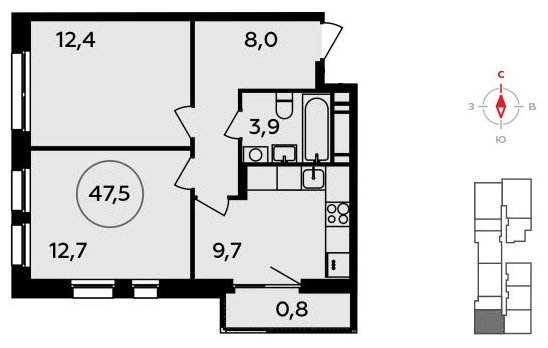 2-комнатная квартира с полной отделкой, 47.5 м2, 17 этаж, сдача 4 квартал 2023 г., ЖК Прокшино, корпус 4.1 - объявление 1854558 - фото №1