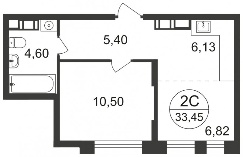 2-комнатная квартира с полной отделкой, 33.45 м2, 11 этаж, сдача 3 квартал 2023 г., ЖК Люберцы, корпус 66 - объявление 1597944 - фото №1