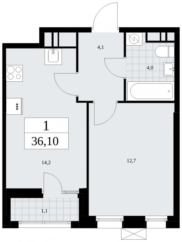 1-комнатная квартира с частичной отделкой, 36.1 м2, 16 этаж, сдача 3 квартал 2025 г., ЖК Дзен-кварталы, корпус 2.1 - объявление 1932293 - фото №1