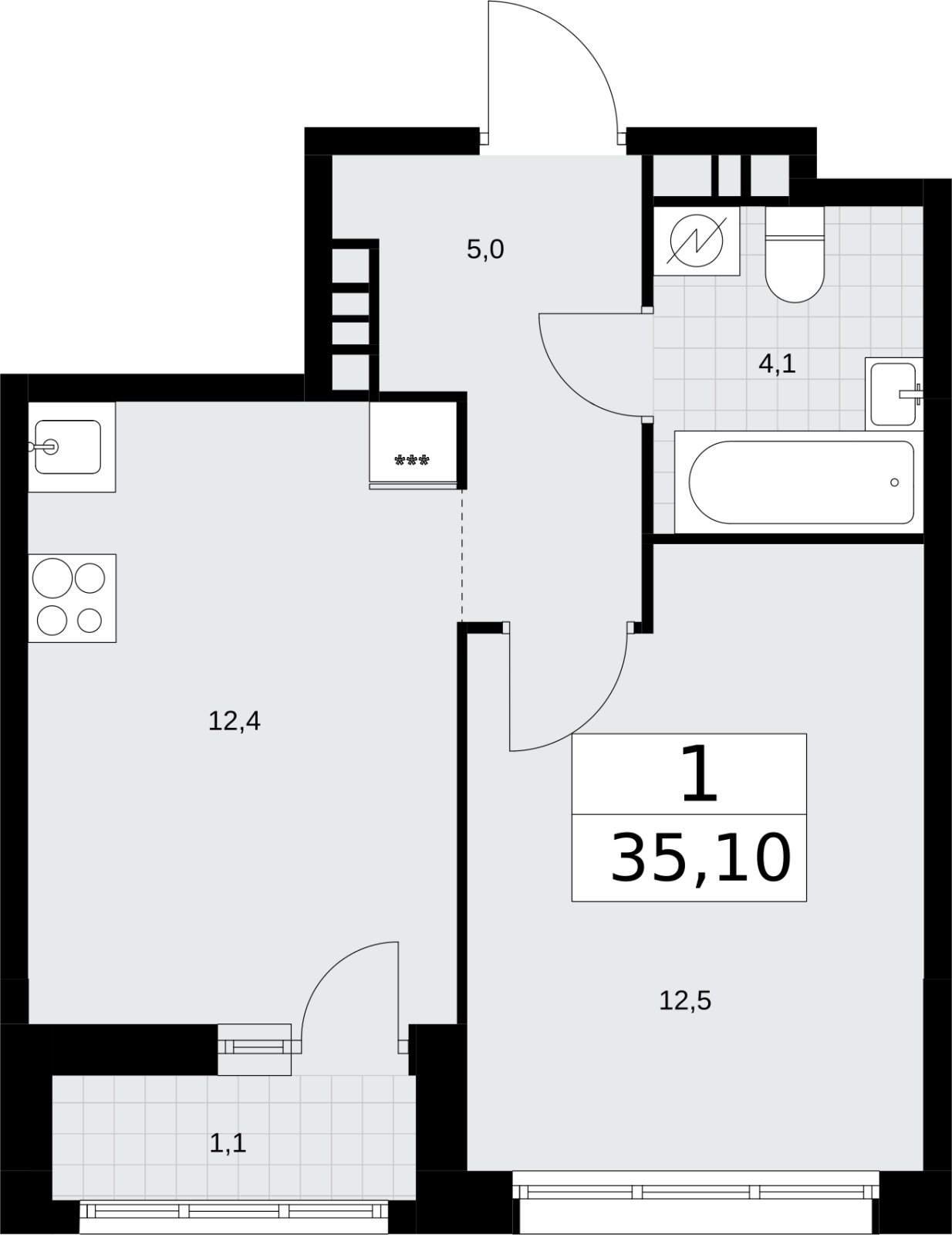1-комнатная квартира с полной отделкой, 35.1 м2, 6 этаж, сдача 4 квартал 2026 г., ЖК Родные кварталы, корпус 3.3 - объявление 2378472 - фото №1