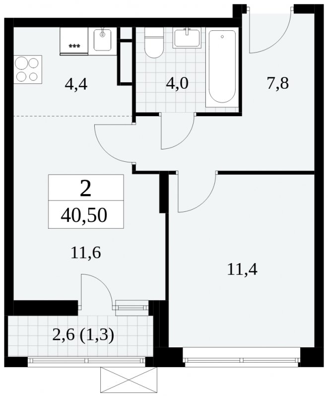 2-комнатная квартира (евро) без отделки, 40.5 м2, 5 этаж, сдача 3 квартал 2024 г., ЖК Прокшино, корпус 8.4 - объявление 2374868 - фото №1