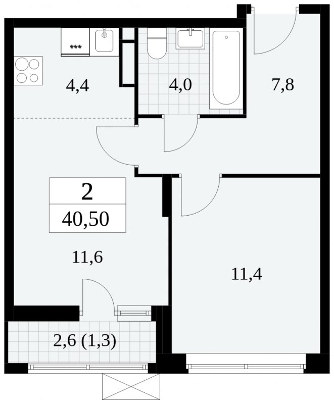 2-комнатная квартира (евро) без отделки, 40.5 м2, 4 этаж, дом сдан, ЖК Прокшино, корпус 8.4 - объявление 2410660 - фото №1