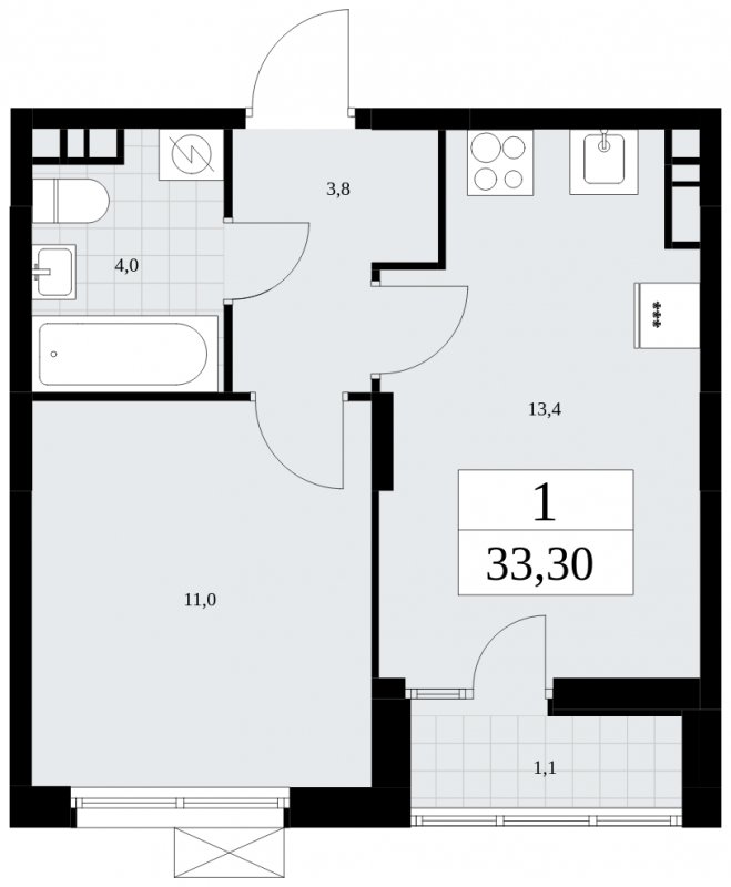 1-комнатная квартира с частичной отделкой, 33.3 м2, 7 этаж, сдача 1 квартал 2025 г., ЖК Дзен-кварталы, корпус 1.2 - объявление 1943971 - фото №1
