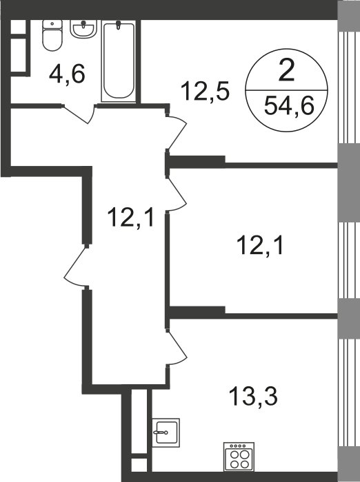 2-комнатная квартира без отделки, 54.6 м2, 11 этаж, сдача 1 квартал 2025 г., ЖК город-парк Переделкино Ближнее, корпус 17-1 - объявление 2138648 - фото №1