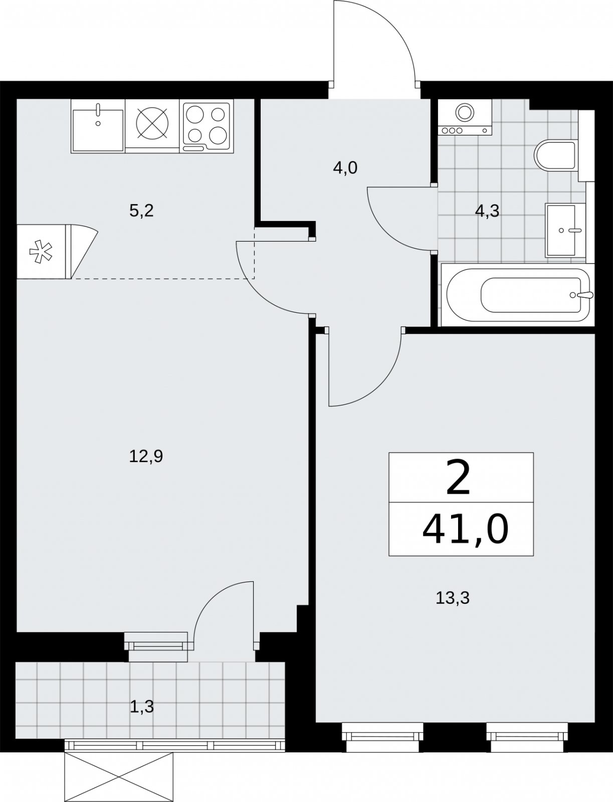2-комнатная квартира (евро) без отделки, 41 м2, 4 этаж, сдача 2 квартал 2026 г., ЖК Бунинские кварталы, корпус 7.3 - объявление 2313947 - фото №1