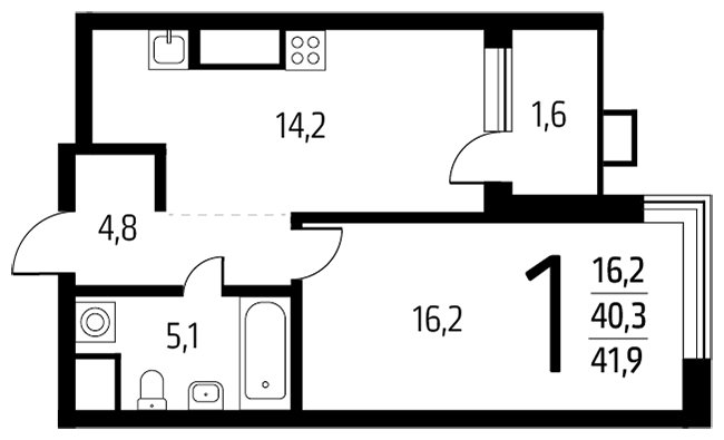 1-комнатная квартира с полной отделкой, 41.9 м2, 7 этаж, дом сдан, ЖК Новые Ватутинки. Центральный, корпус 9/2/2.2 - объявление 2385070 - фото №1
