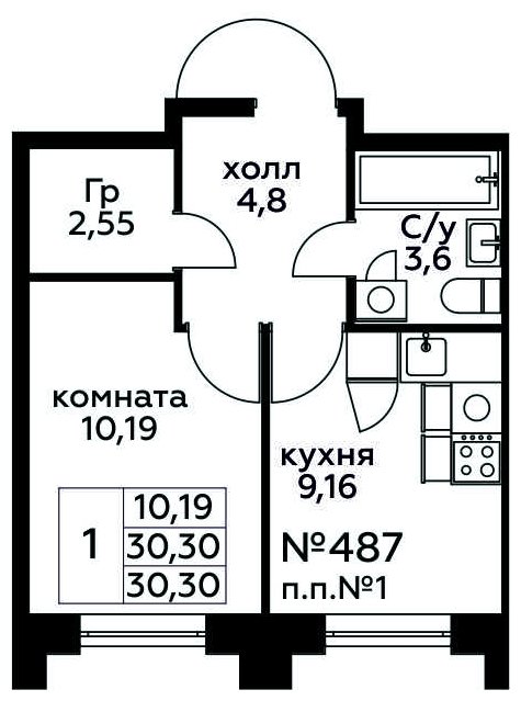 1-комнатная квартира с полной отделкой, 30.3 м2, 11 этаж, сдача 3 квартал 2024 г., ЖК МелисСад, корпус 1 - объявление 1871194 - фото №1