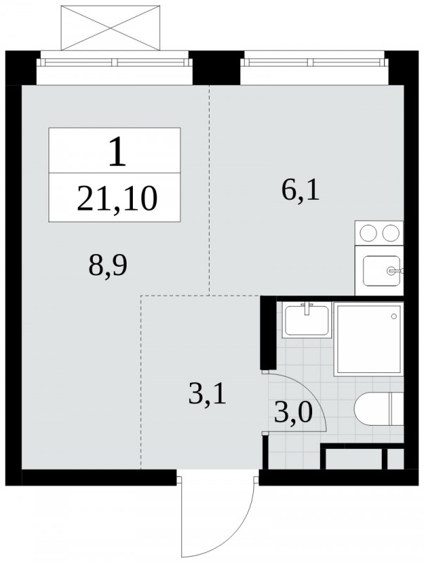 1-комнатная квартира без отделки, 21.1 м2, 4 этаж, сдача 2 квартал 2024 г., ЖК Прокшино, корпус 6.1 - объявление 1662568 - фото №1