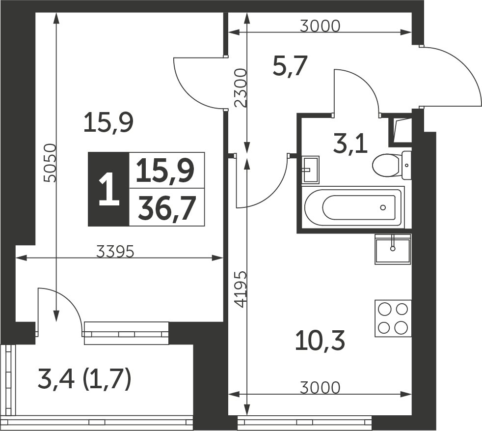 1-комнатная квартира с частичной отделкой, 36.7 м2, 19 этаж, сдача 4 квартал 2023 г., ЖК Архитектор, корпус 1 - объявление 2276269 - фото №1