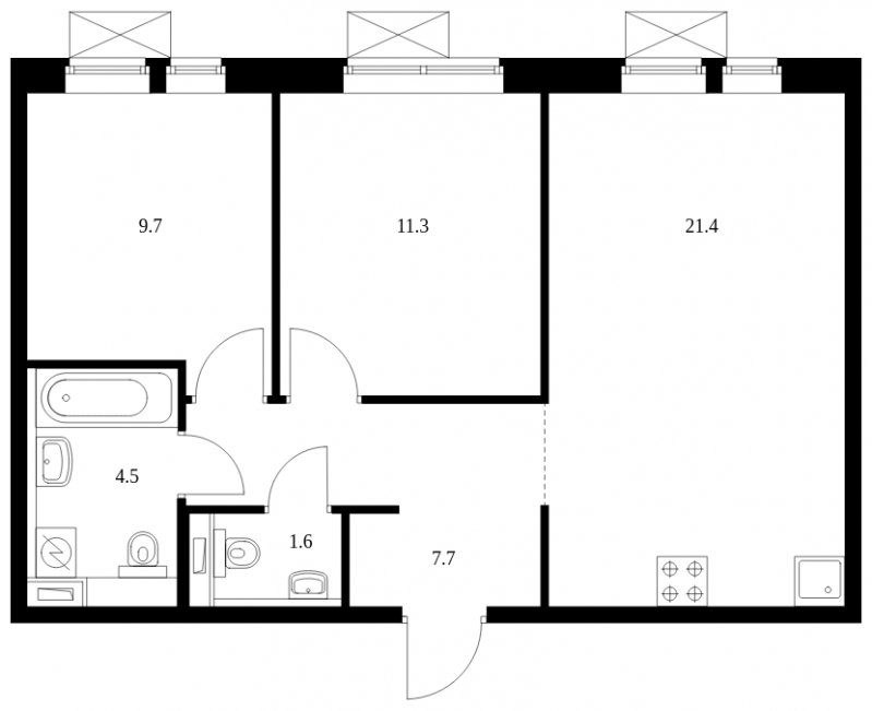 2-комнатная квартира с полной отделкой, 56.2 м2, 21 этаж, сдача 3 квартал 2023 г., ЖК Бутово Парк 2, корпус 24 - объявление 1634027 - фото №1
