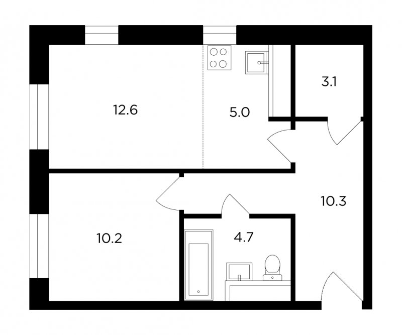 2-комнатная квартира с частичной отделкой, 45.99 м2, 19 этаж, дом сдан, ЖК Филатов Луг, корпус 1 - объявление 1647780 - фото №1