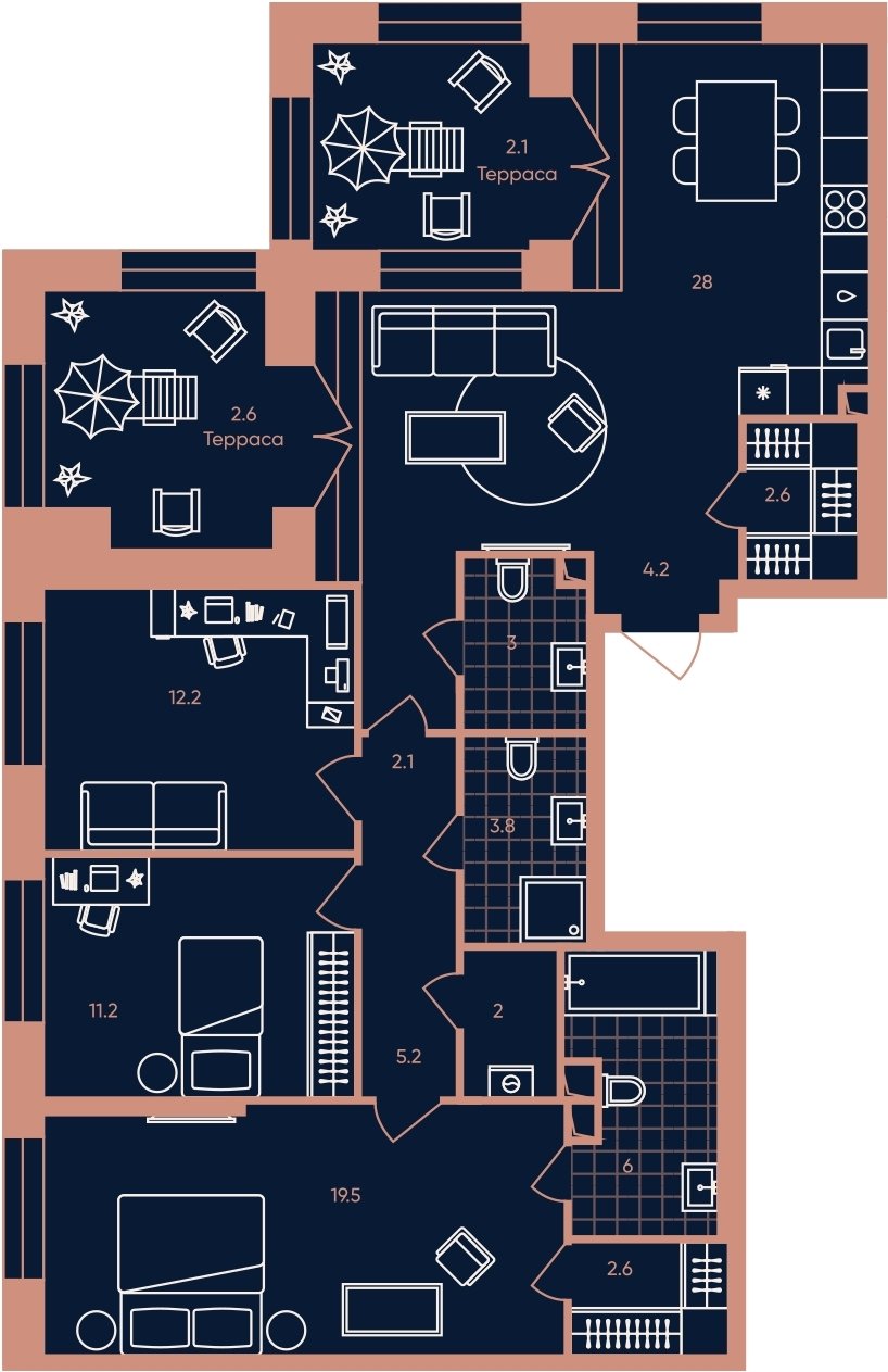 4-комнатная квартира (евро) с частичной отделкой, 107.1 м2, 32 этаж, сдача 3 квартал 2026 г., ЖК ERA, корпус 2 - объявление 2280014 - фото №1