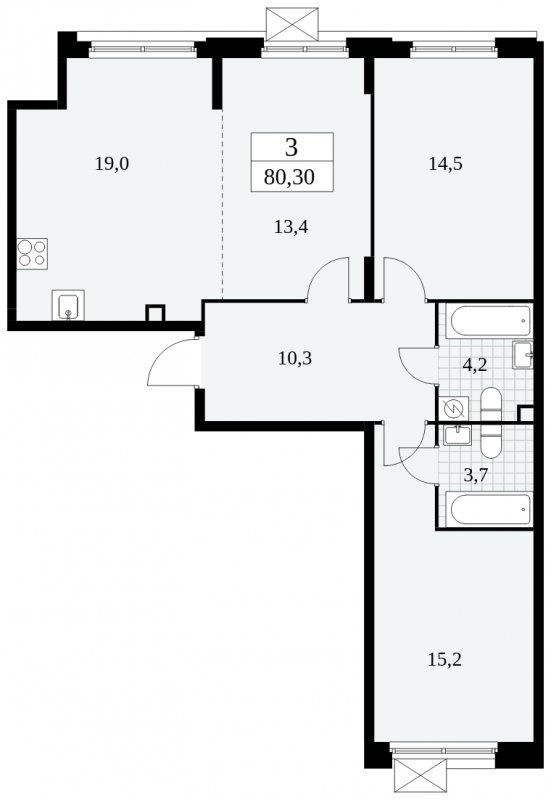 3-комнатная квартира без отделки, 80.3 м2, 2 этаж, сдача 4 квартал 2024 г., ЖК Скандинавия, корпус 2.27.3 - объявление 1840618 - фото №1