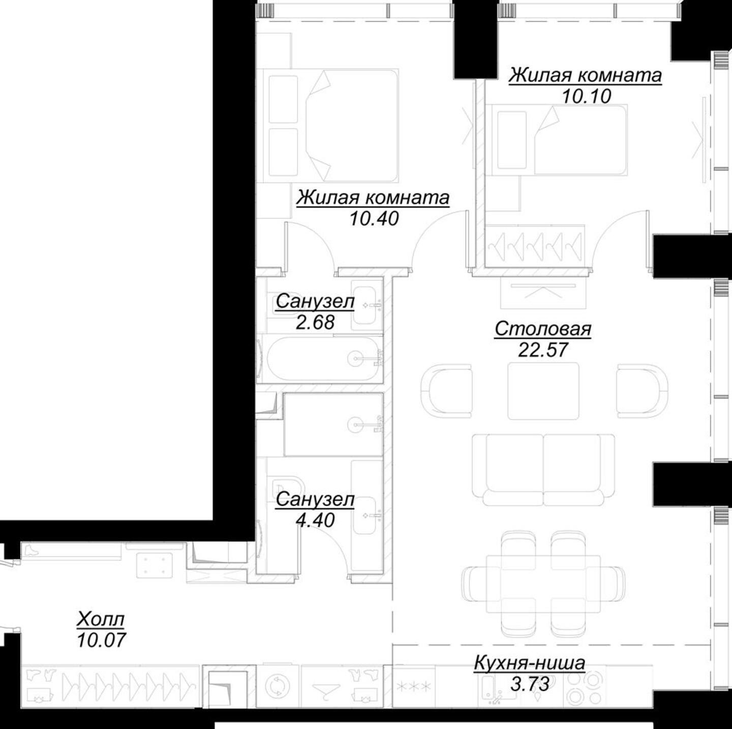 2-комнатная квартира с частичной отделкой, 63.84 м2, 4 этаж, сдача 4 квартал 2024 г., ЖК MOD, корпус Mann - объявление 2191542 - фото №1