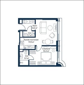 1-комнатная квартира с частичной отделкой, 38.7 м2, 48 этаж, сдача 4 квартал 2023 г., ЖК City Bay, корпус Atlantic Ocean 1 - объявление 1934696 - фото №1