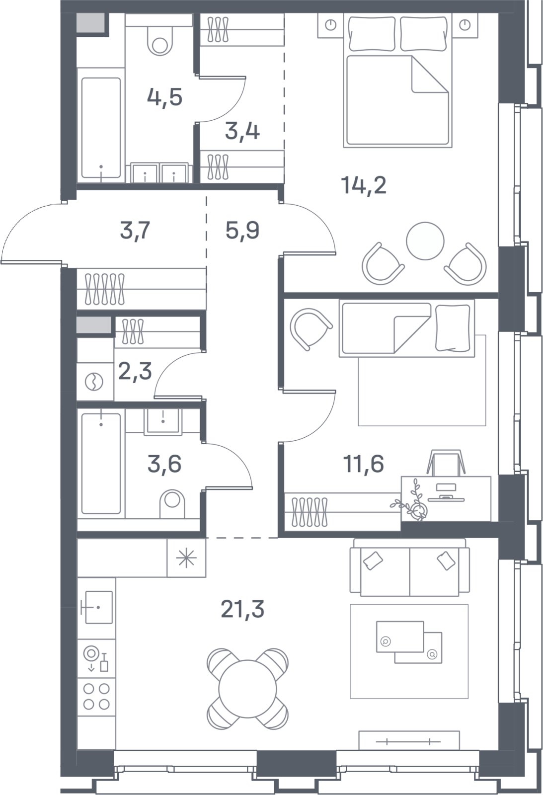 2-комнатная квартира 70.5 м2, 10 этаж, сдача 4 квартал 2025 г., ЖК Portland, корпус 2 - объявление 2386343 - фото №1