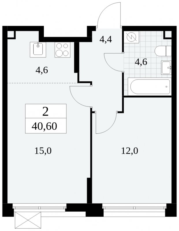 2-комнатная квартира (евро) без отделки, 40.6 м2, 2 этаж, сдача 4 квартал 2024 г., ЖК Скандинавия, корпус 2.27.3 - объявление 1840555 - фото №1